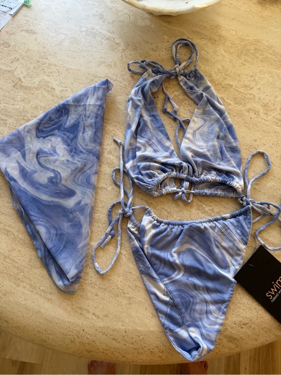 naked wardrobe Other - naked wardrobe Blue Marble Tie-Side Bikini with Matching sarong